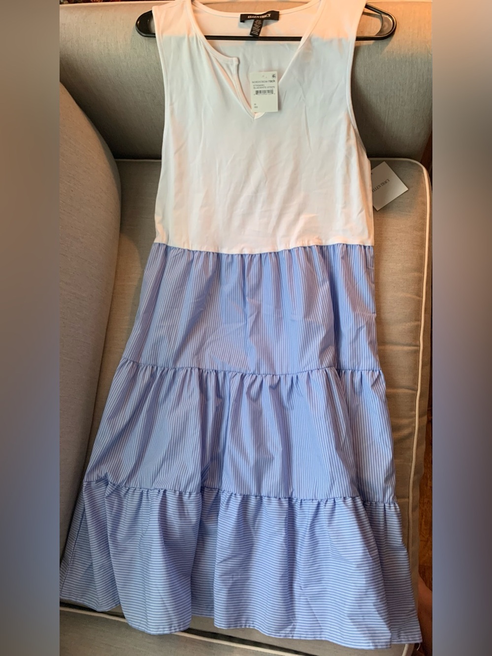 Ellen Tracy White and blue maxi dress